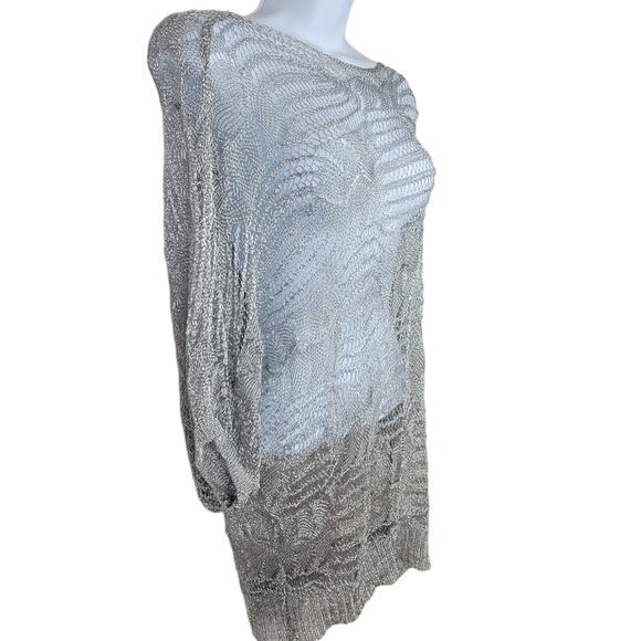Dolce Cabo Open Weave Silver Metallic Pullover Boatneck Slouch Sweater - Size S - Picture 7 of 8